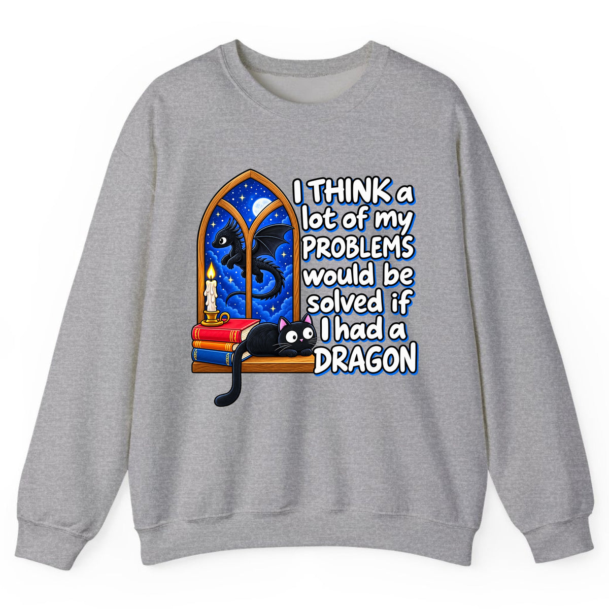 A Lot of My Problems Need a Dragon Crewneck Sweatshirt - Sport Grey