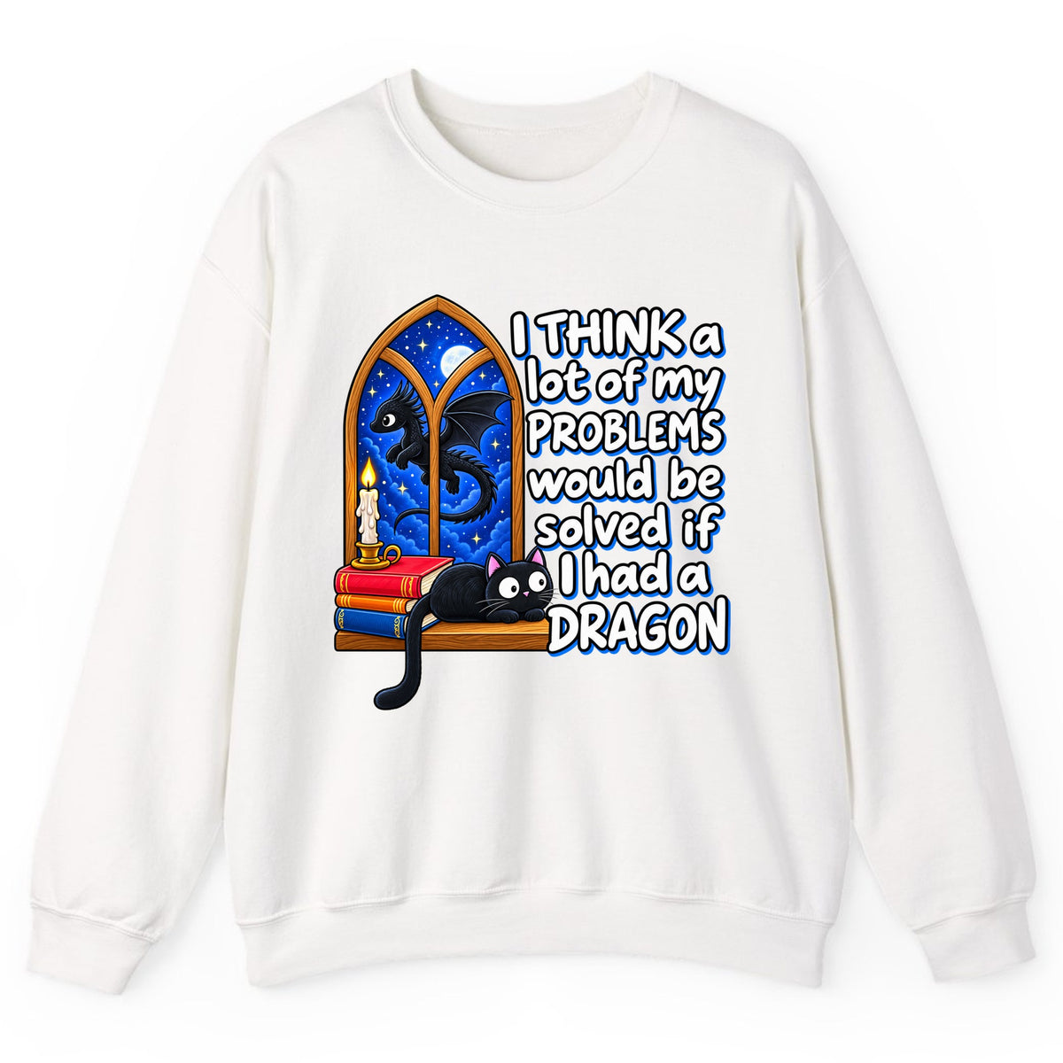 A Lot of My Problems Need a Dragon Crewneck Sweatshirt - White