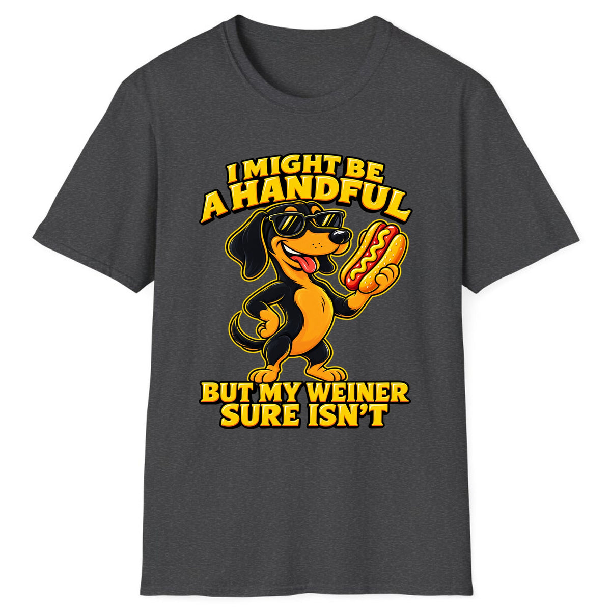I Might Be A Handful But My Weiner Isn't Classic Tee - Dark Heather