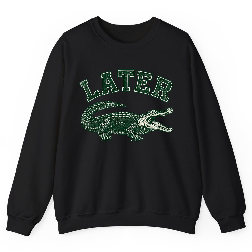 Later Alligator Vintage Varsity Crewneck Sweatshirt - Black