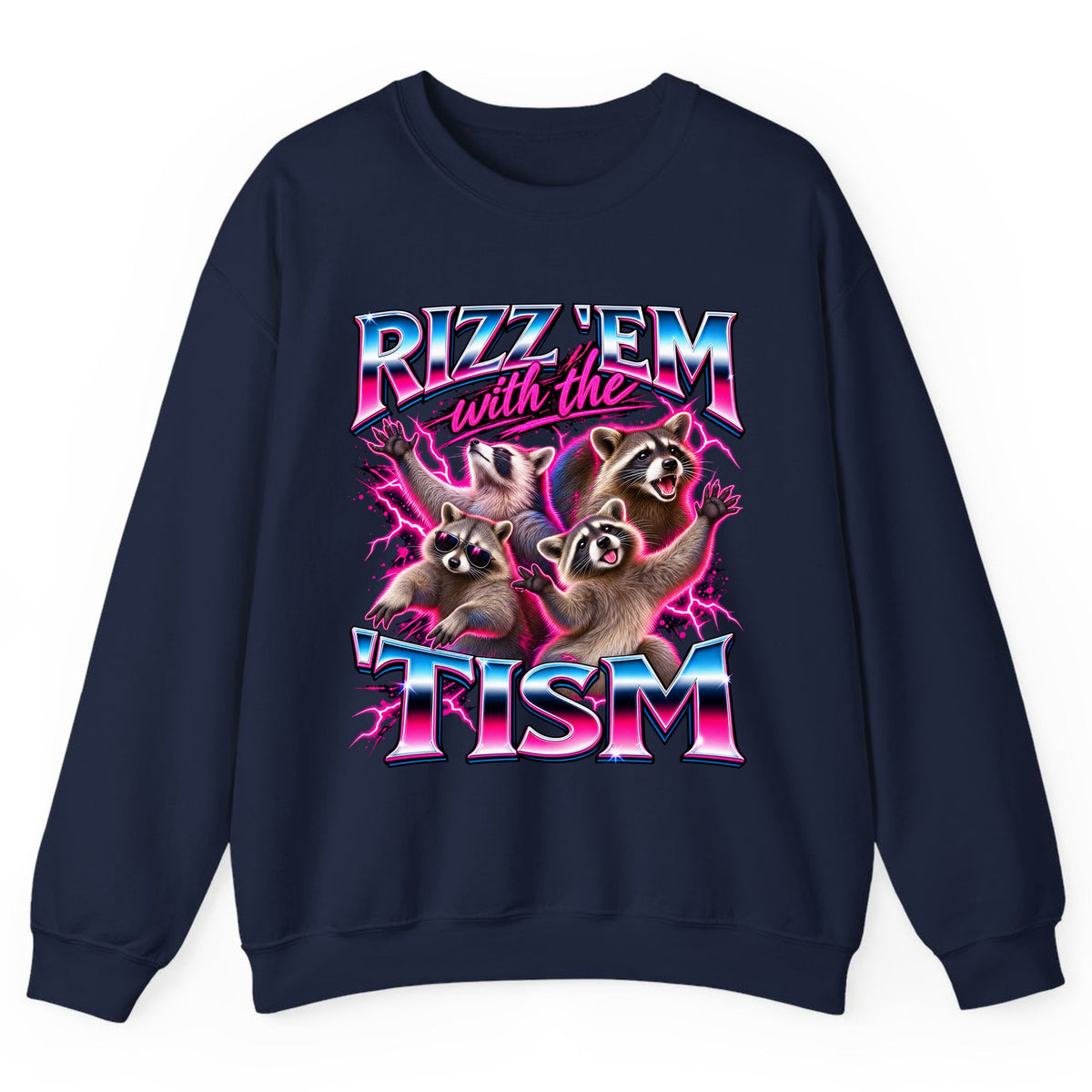 Rizz 'Em With The 'Tism Raccoons Crewneck Sweatshirt - Navy