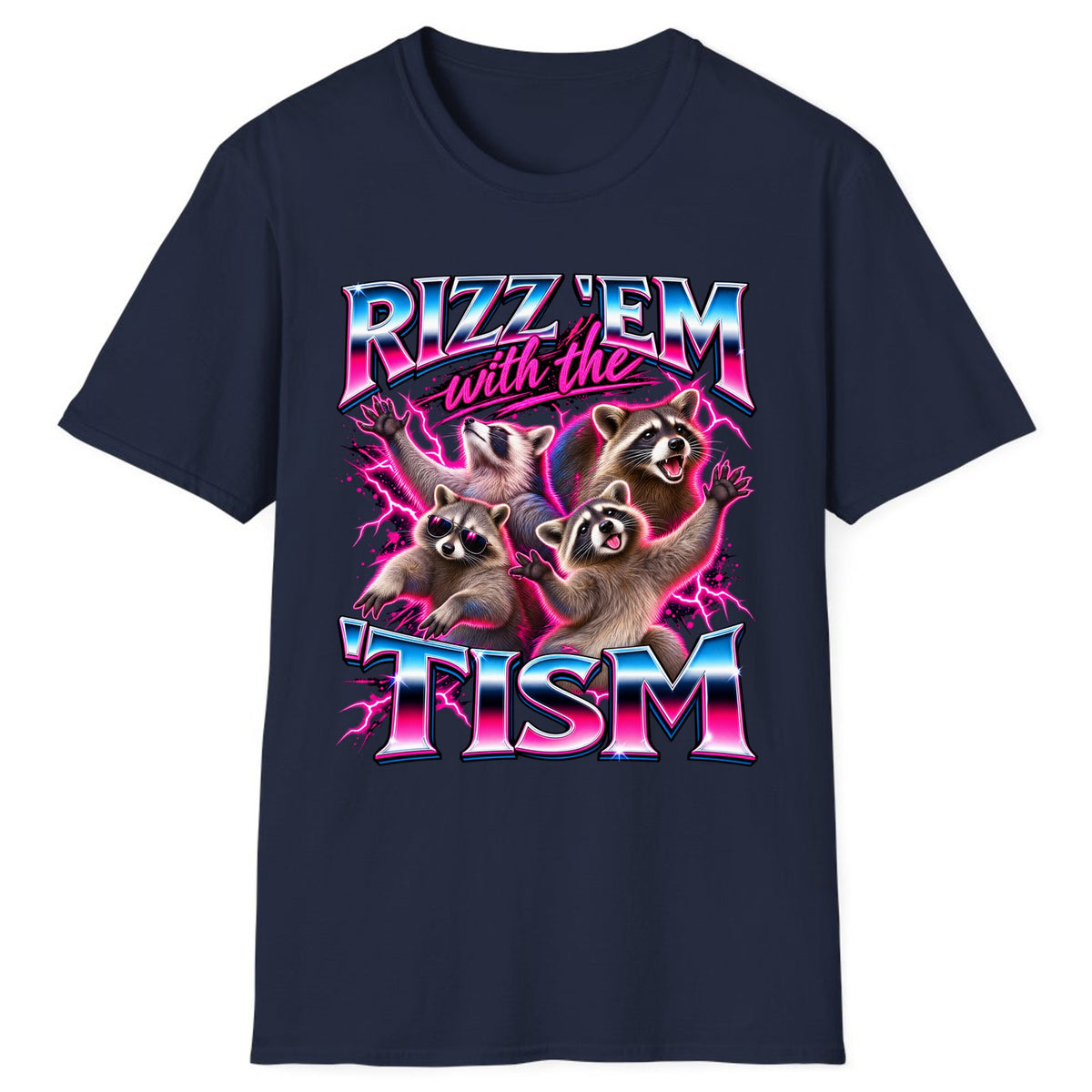 Rizz 'Em With The 'Tism Raccoons Classic Tee - Navy