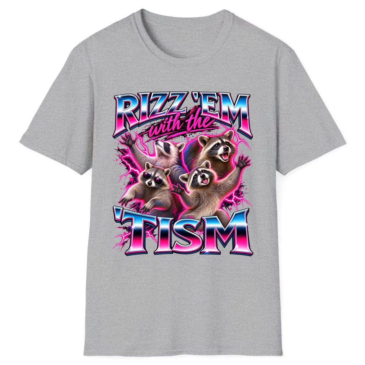 Rizz 'Em With The 'Tism Raccoons Classic Tee - Sport Grey
