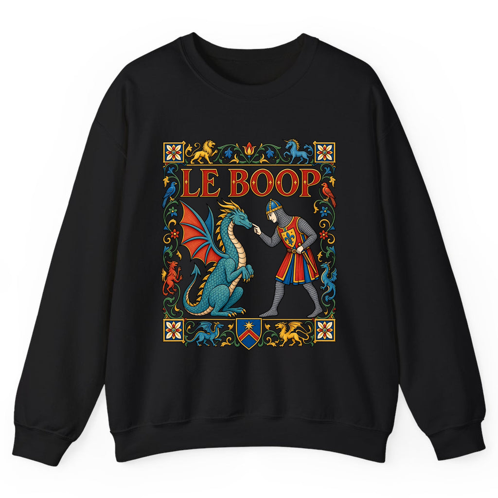 Le Boop Medieval Dragon Knight Crewneck Sweatshirt - Black