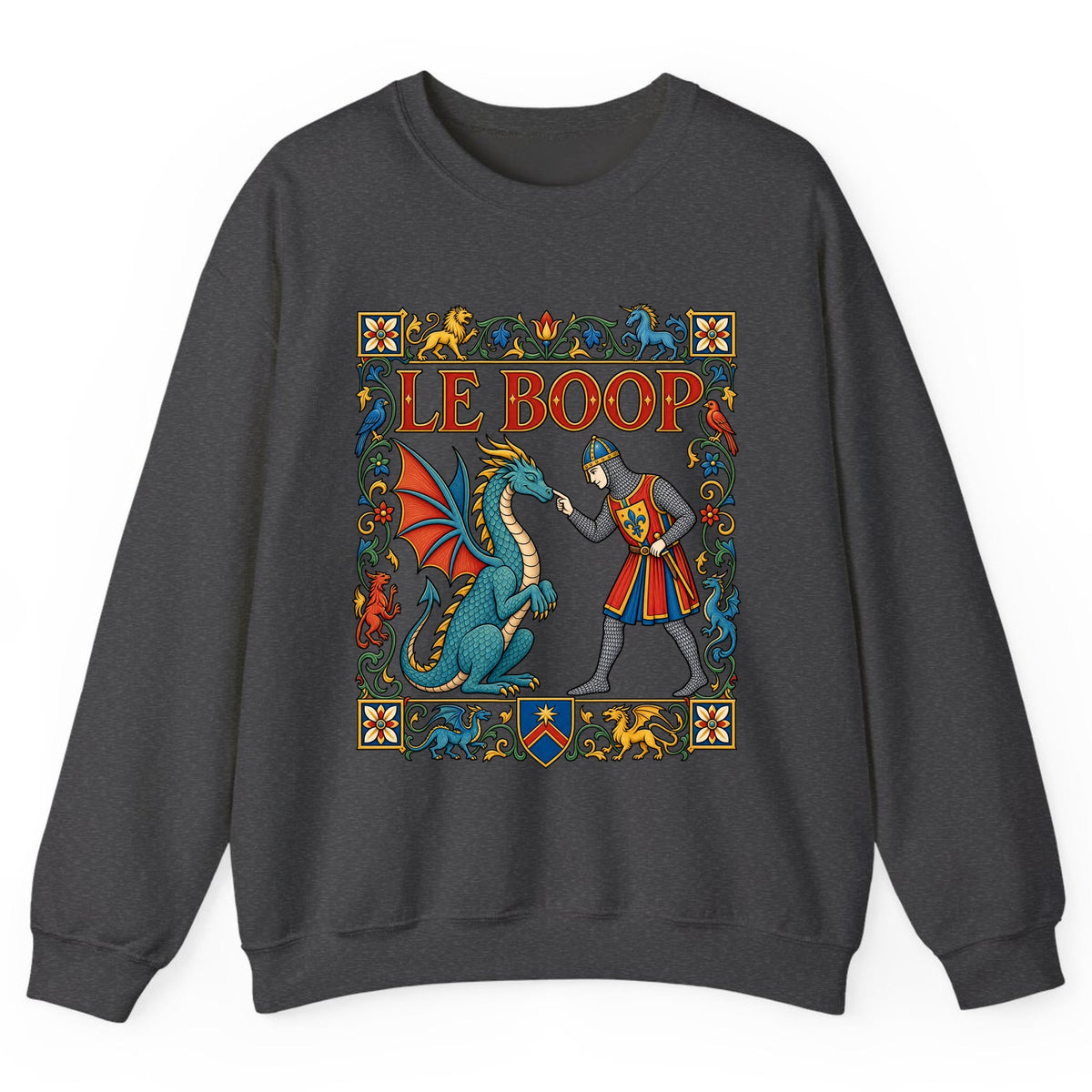Le Boop Medieval Dragon Knight Crewneck Sweatshirt - Dark Heather