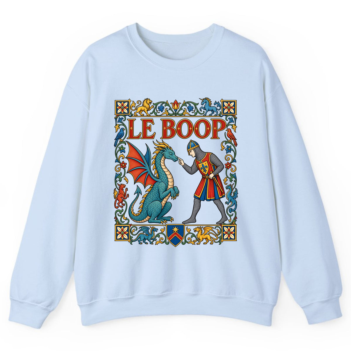 Le Boop Medieval Dragon Knight Crewneck Sweatshirt - Light Blue