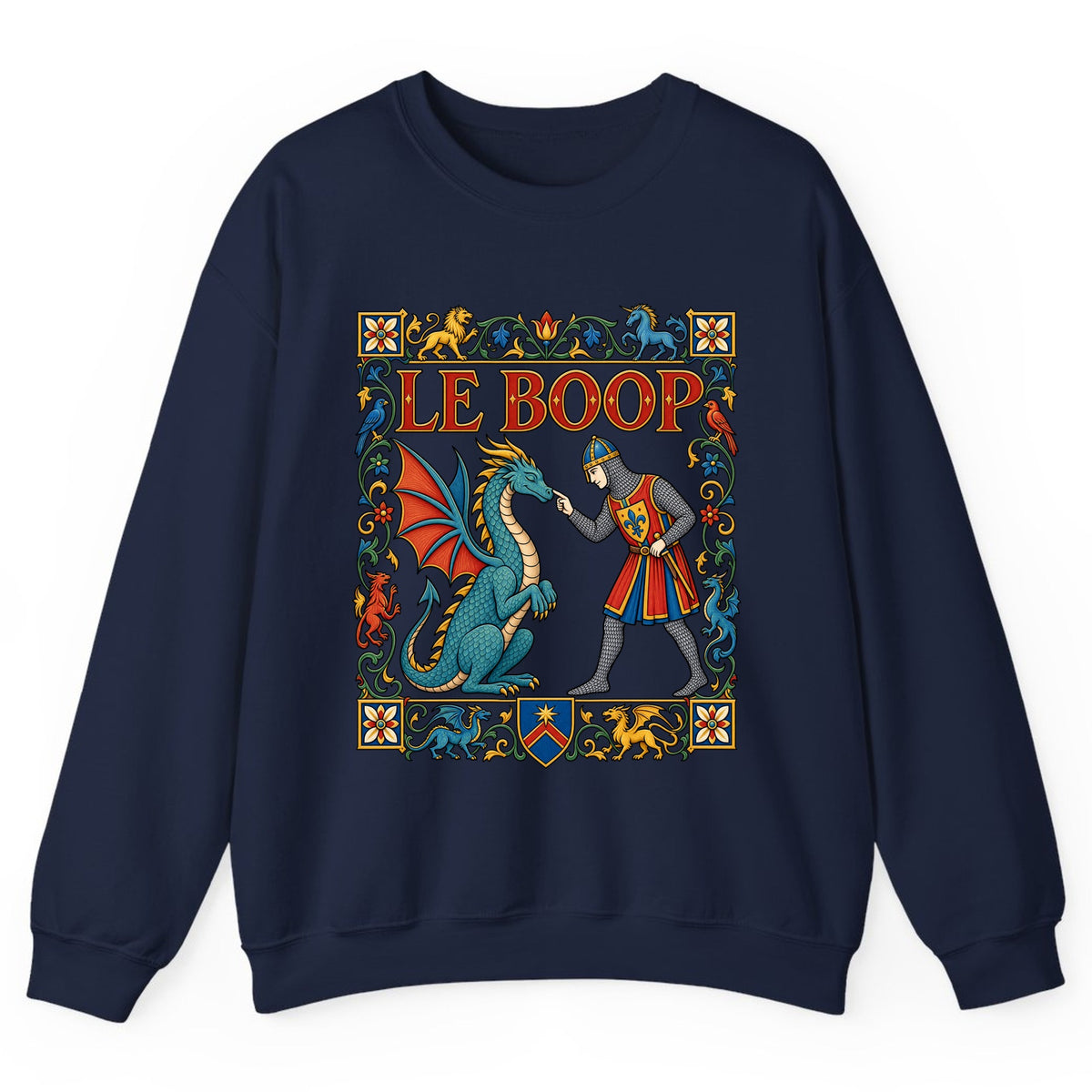 Le Boop Medieval Dragon Knight Crewneck Sweatshirt - Navy