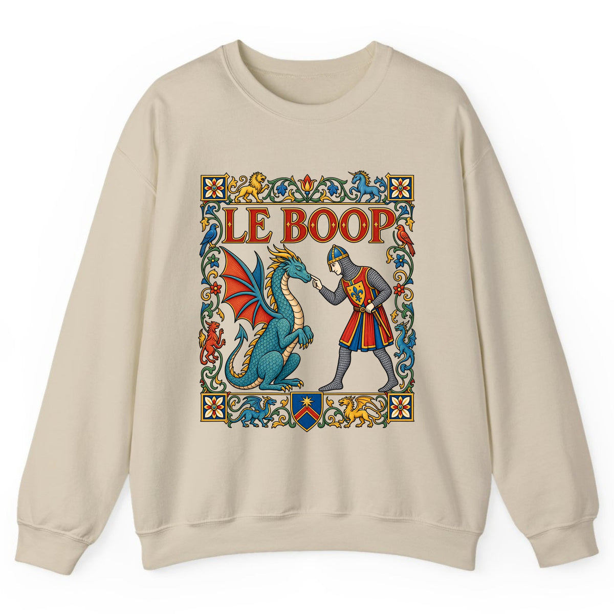 Le Boop Medieval Dragon Knight Crewneck Sweatshirt - Sand
