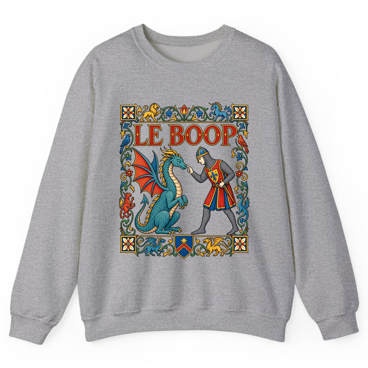 Le Boop Medieval Dragon Knight Crewneck Sweatshirt - Sport Grey