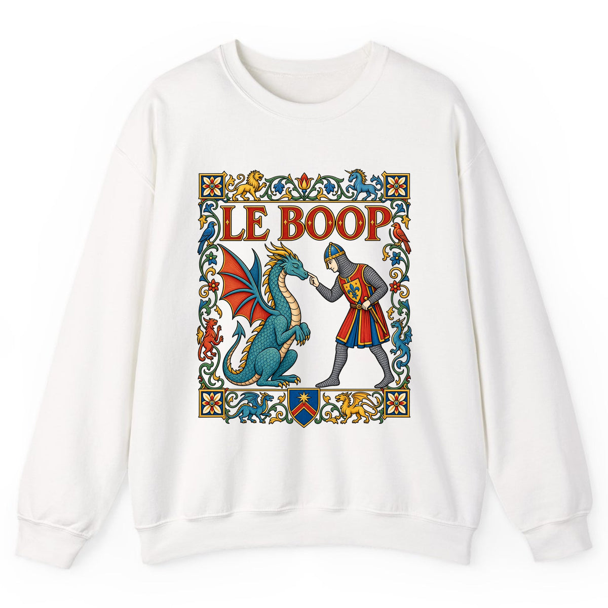 Le Boop Medieval Dragon Knight Crewneck Sweatshirt - White