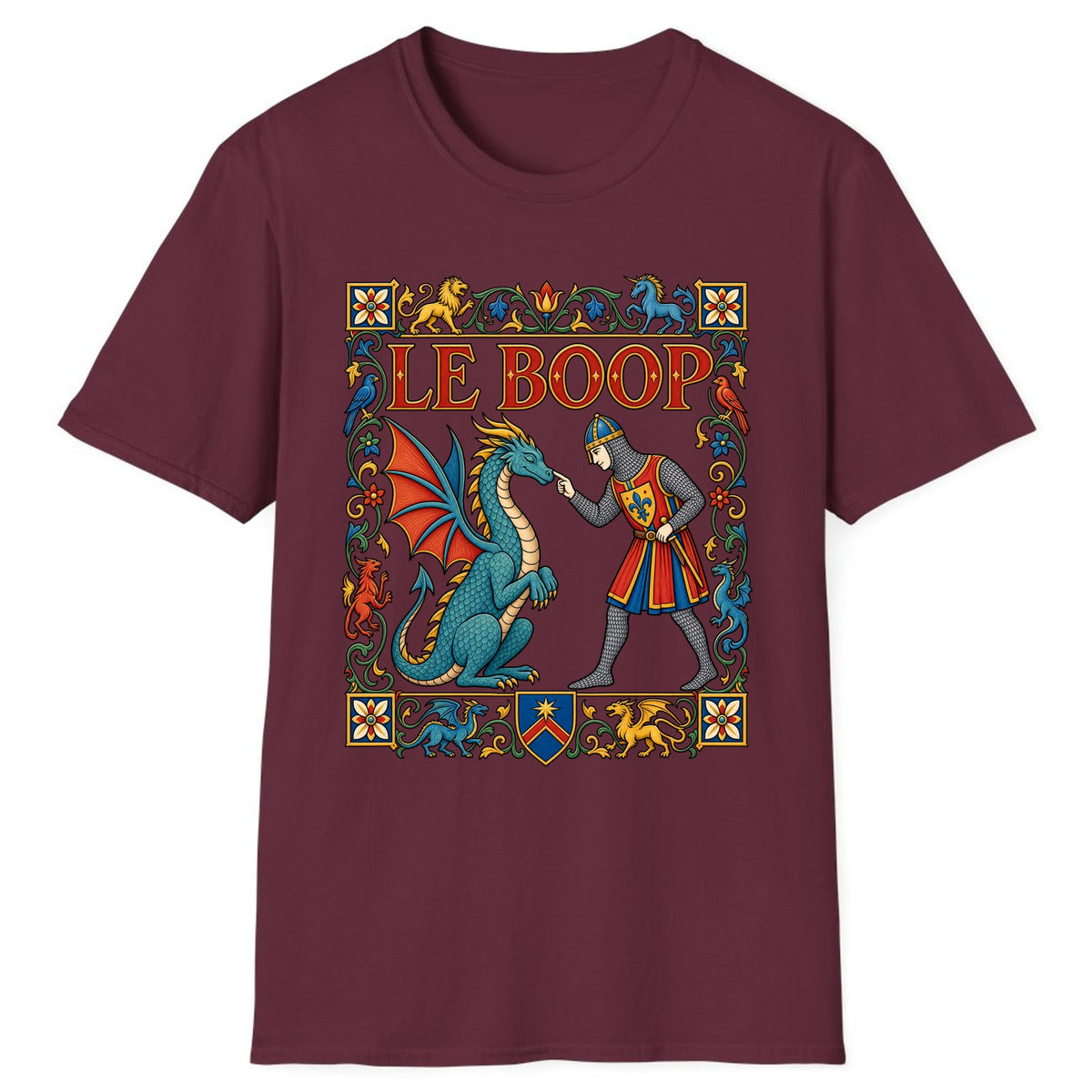 Le Boop Medieval Dragon Knight Classic Tee - Maroon