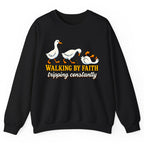 Walking By Faith Tripping Constantly Duck Crewneck Sweatshirt - Black