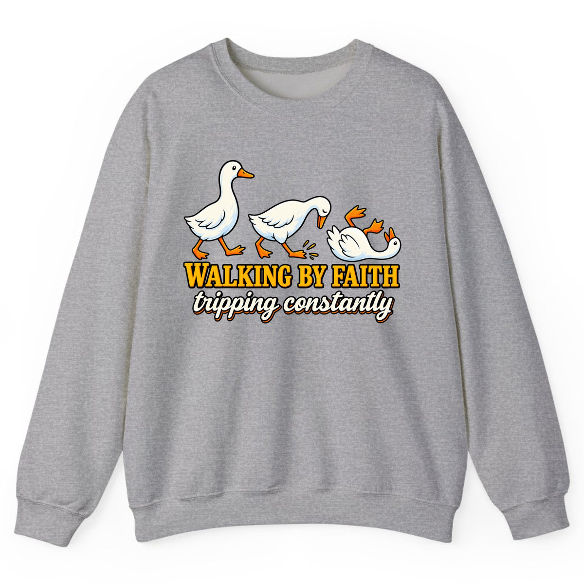 Walking By Faith Tripping Constantly Duck Crewneck Sweatshirt - Sport Grey