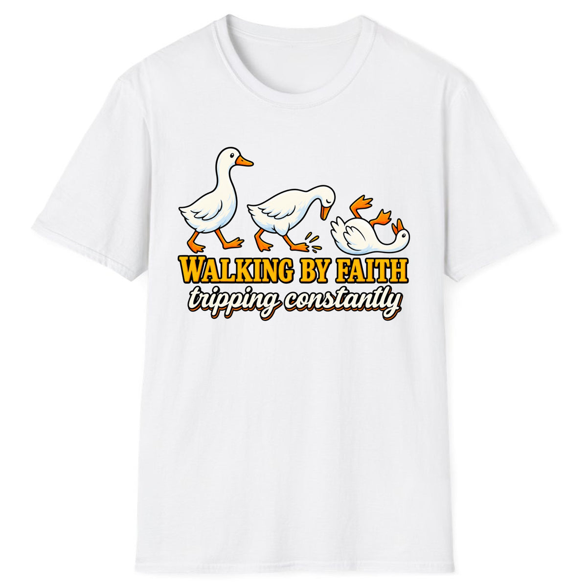 Walking By Faith Tripping Constantly Duck Classic Tee - White