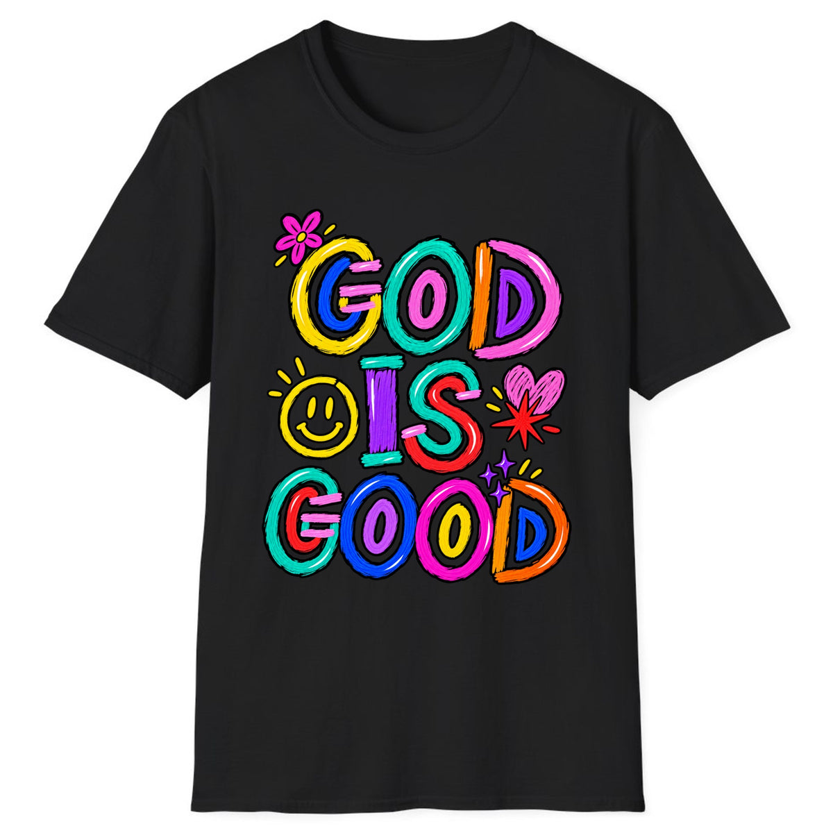 God Is Good Colorful Doodle Faith Classic Tee - Black