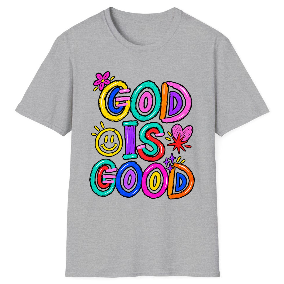 God Is Good Colorful Doodle Faith Classic Tee - Sport Grey