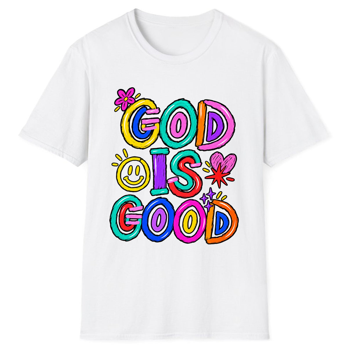 God Is Good Colorful Doodle Faith Classic Tee - White