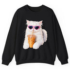 Iced Coffee Cat in Heart Sunglasses Crewneck Sweatshirt - Black