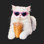 Iced Coffee Cat in Heart Sunglasses
