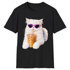 Iced Coffee Cat in Heart Sunglasses Classic Tee - Black