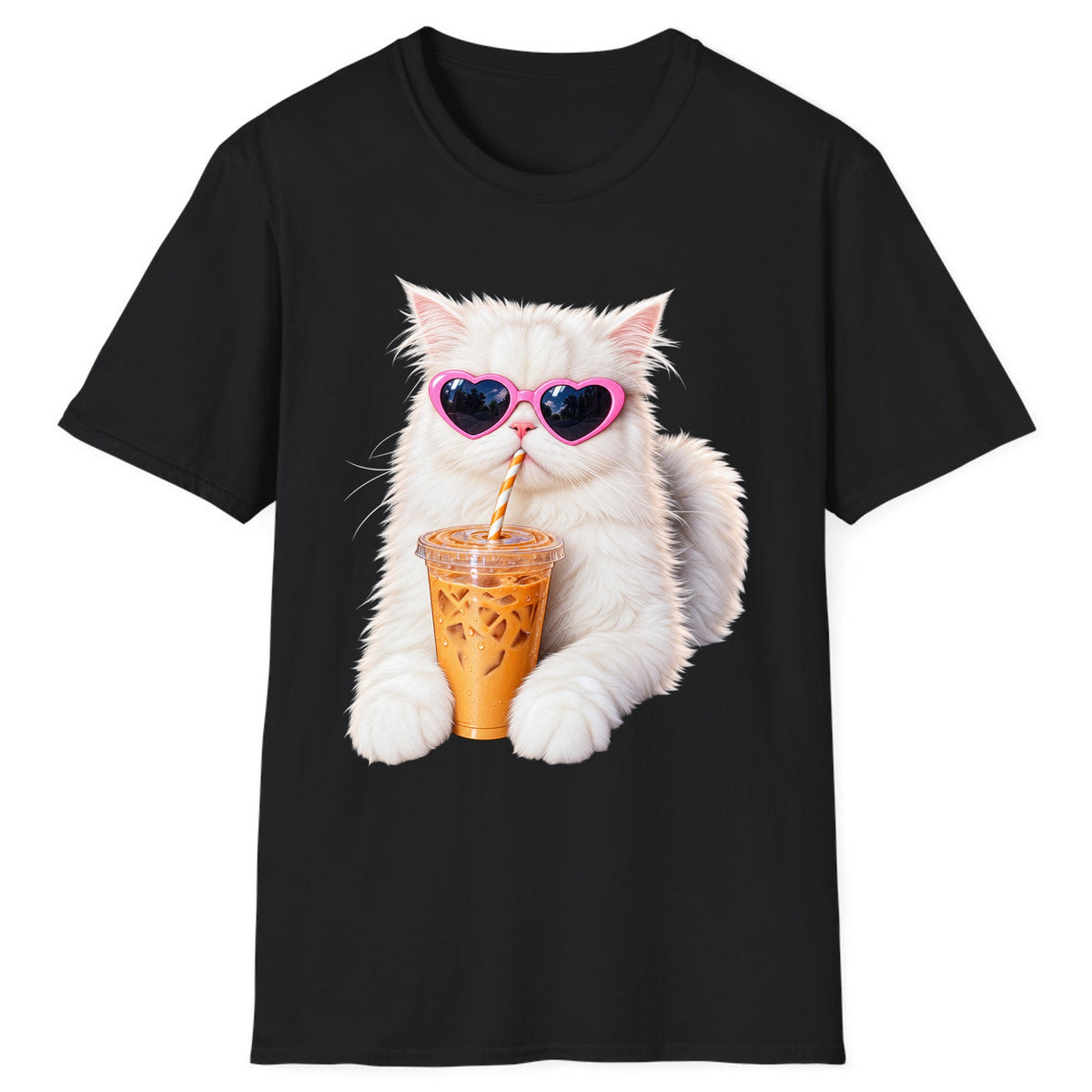 Iced Coffee Cat in Heart Sunglasses Classic Tee - Black