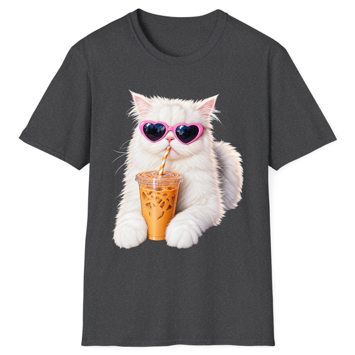 Iced Coffee Cat in Heart Sunglasses Classic Tee - Dark Heather