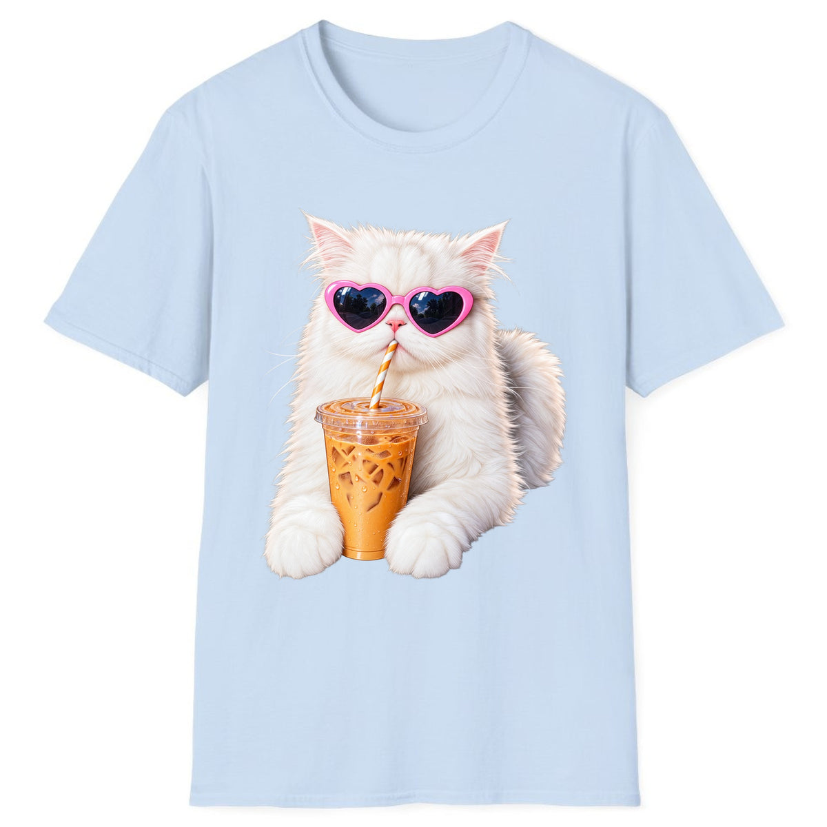 Iced Coffee Cat in Heart Sunglasses Classic Tee - Light Blue
