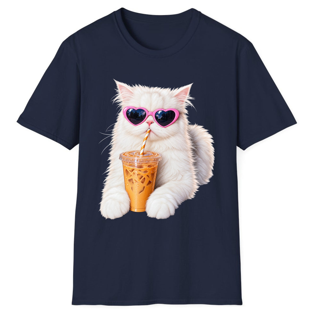 Iced Coffee Cat in Heart Sunglasses Classic Tee - Navy