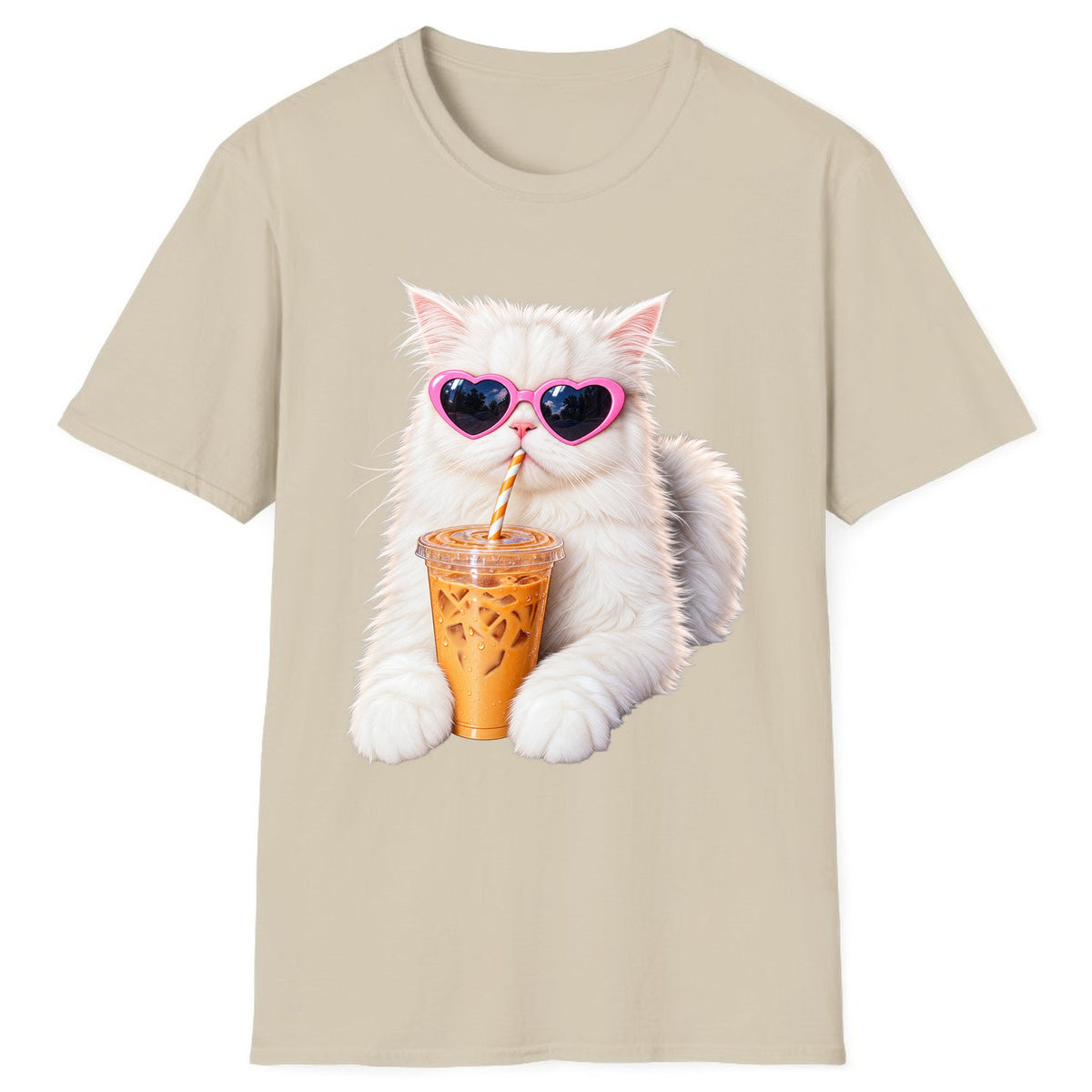 Iced Coffee Cat in Heart Sunglasses Classic Tee - Sand