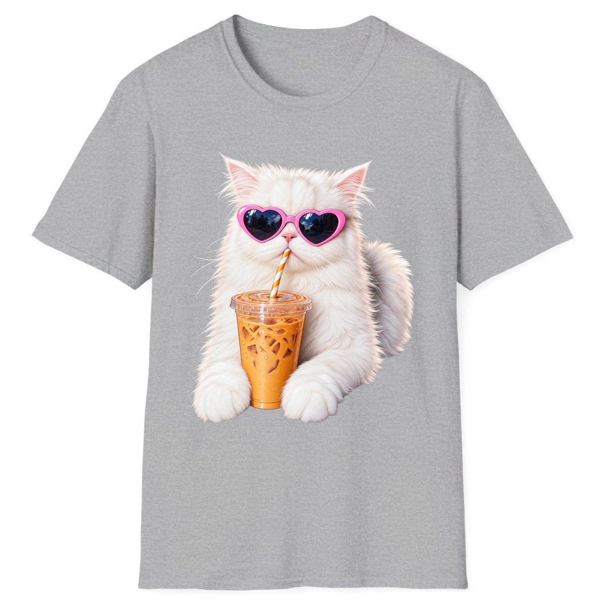 Iced Coffee Cat in Heart Sunglasses Classic Tee - Sport Grey