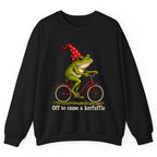 Off to Cause a Kerfuffle Frog Bike Crewneck Sweatshirt - Black