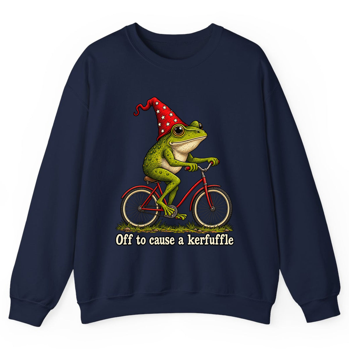 Off to Cause a Kerfuffle Frog Bike Crewneck Sweatshirt - Navy