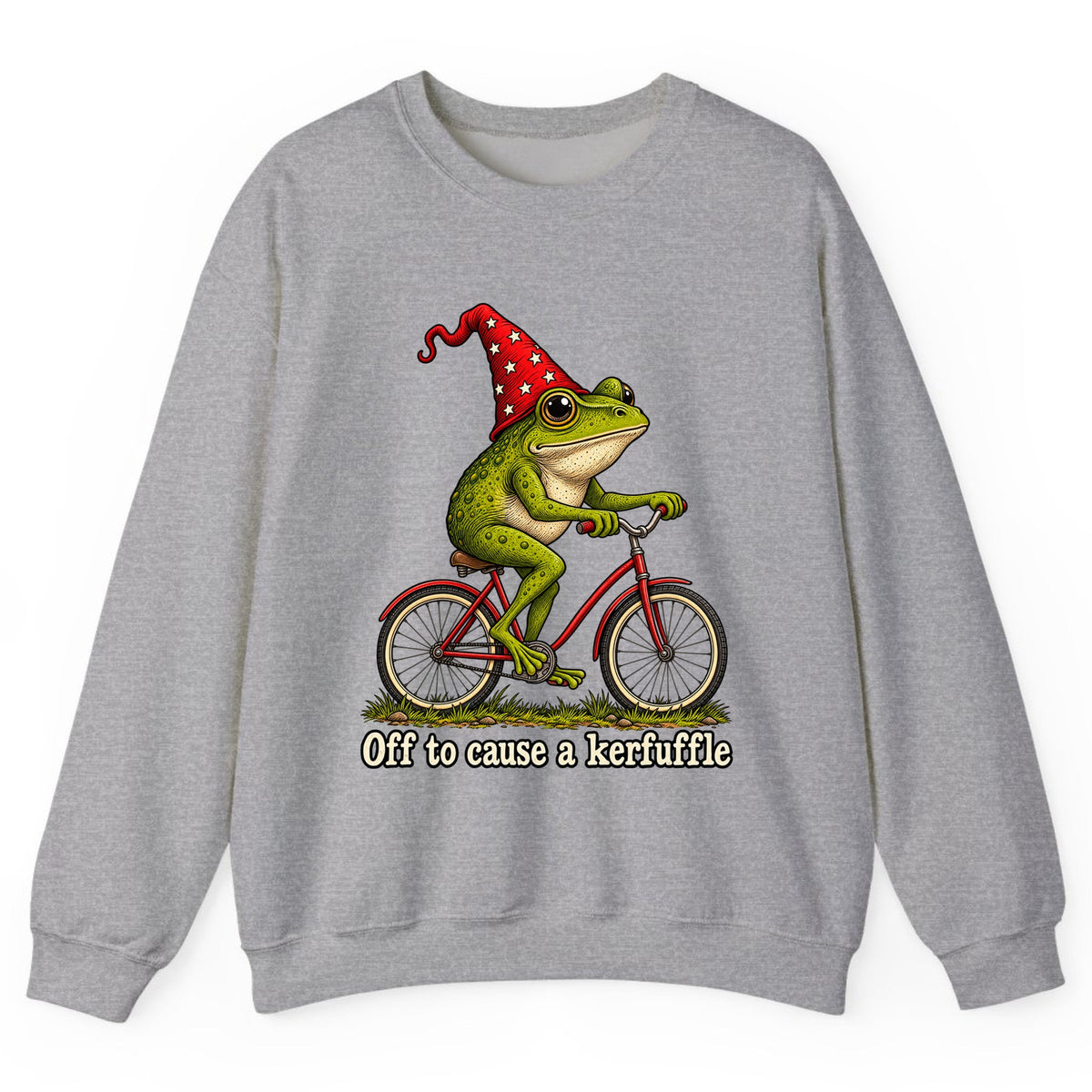 Off to Cause a Kerfuffle Frog Bike Crewneck Sweatshirt - Sport Grey