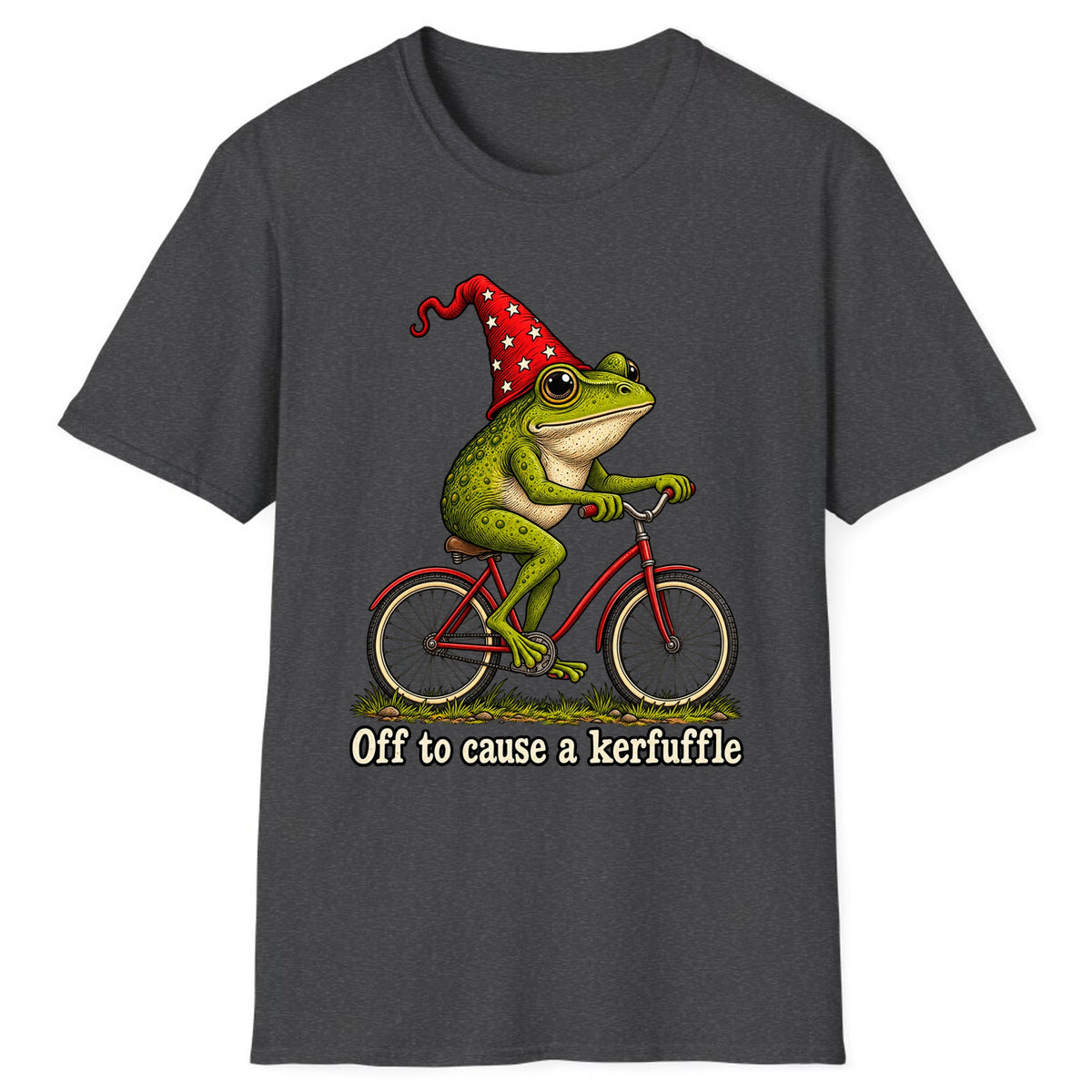 Off to Cause a Kerfuffle Frog Bike Classic Tee - Dark Heather