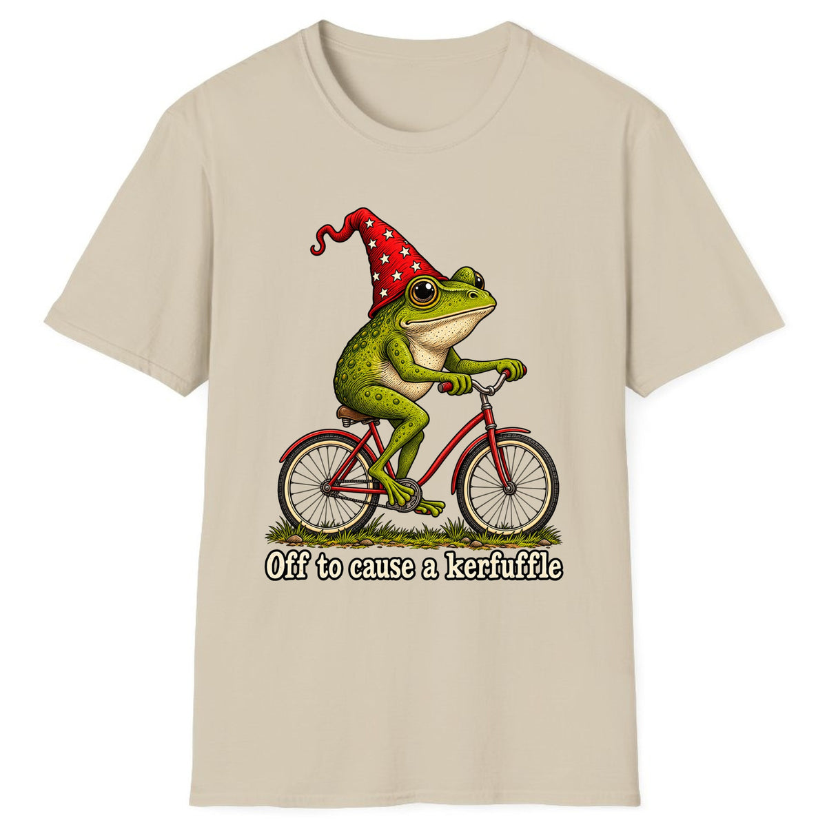 Off to Cause a Kerfuffle Frog Bike Classic Tee - Sand
