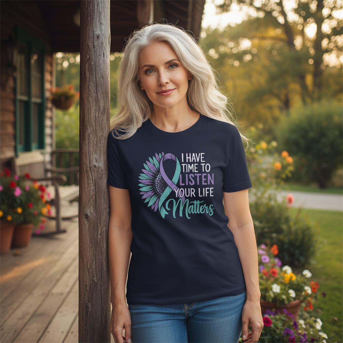 Suicide Prevention Awareness Sunflower I Have Time To Listen T-Shirt