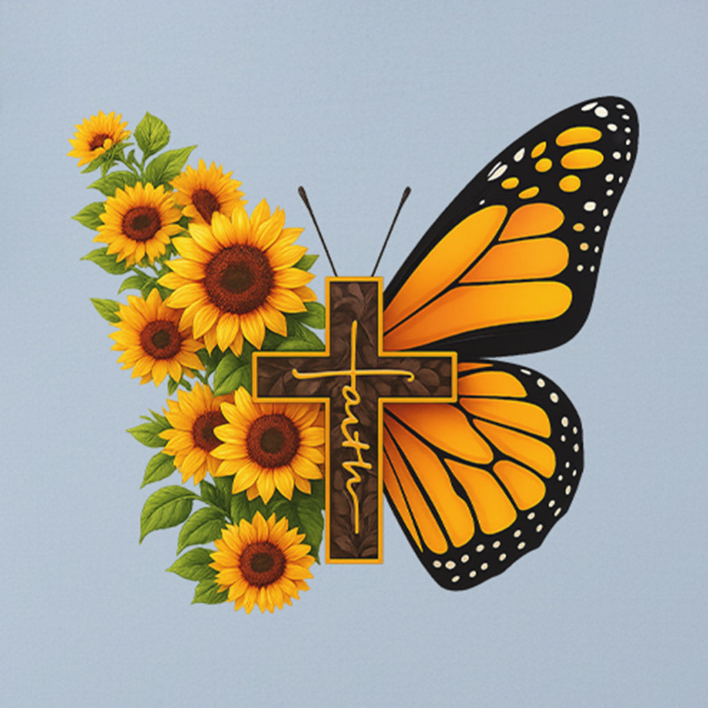Faith Sunflower Butterfly Cross Christian T-Shirt