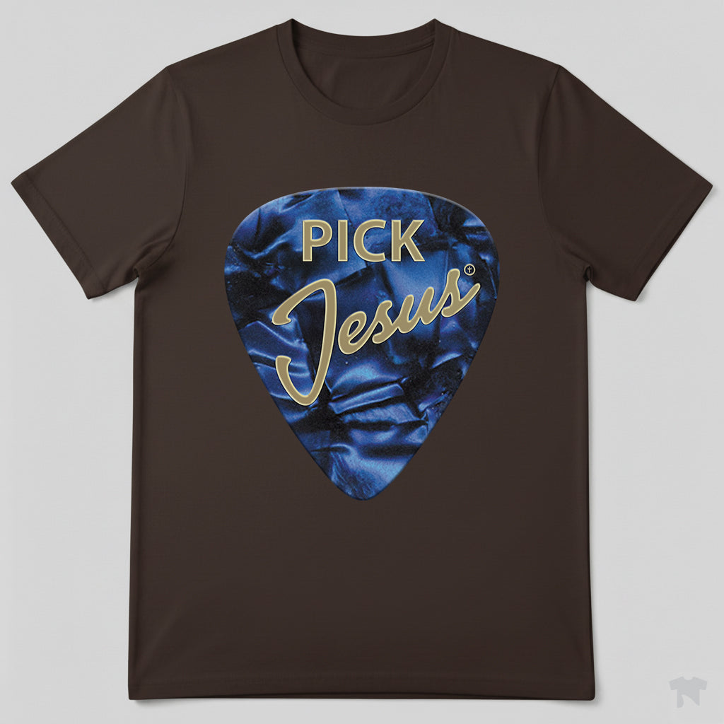 Pick Jesus Blue Guitar Pick Christian Musician T-Shirt