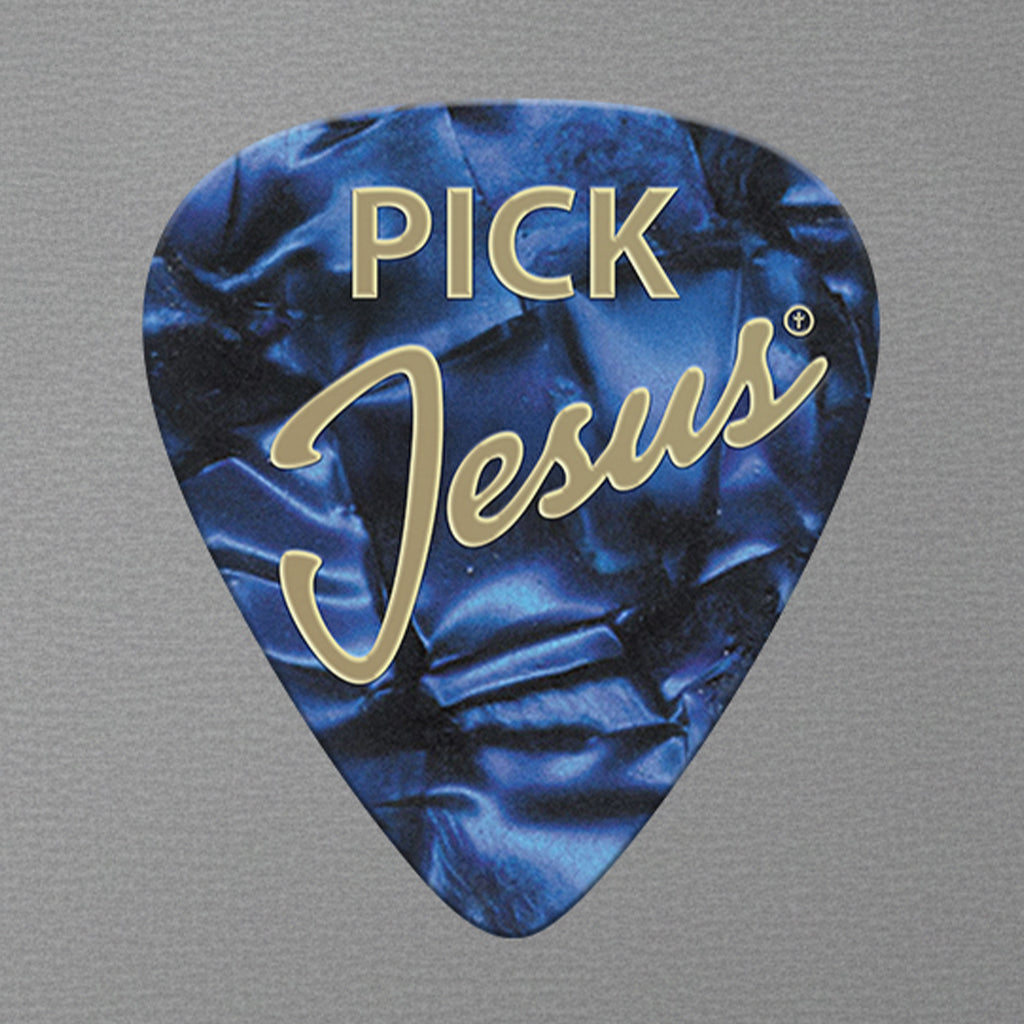 Pick Jesus Blue Guitar Pick Christian Musician T-Shirt