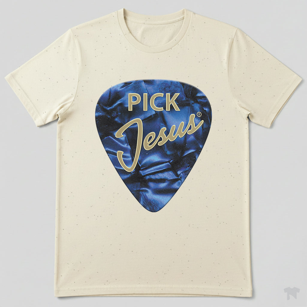 Pick Jesus Blue Guitar Pick Christian Musician T-Shirt