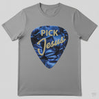 Pick Jesus Blue Guitar Pick Christian Musician T-Shirt