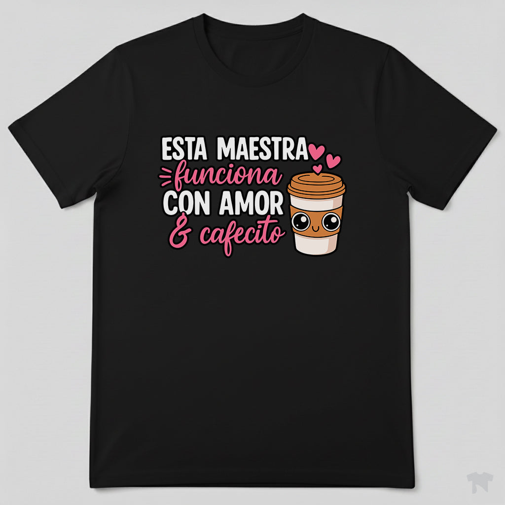 Esta Maestra Funciona Con Amor Y Cafecito Spanish Teacher T-Shirt