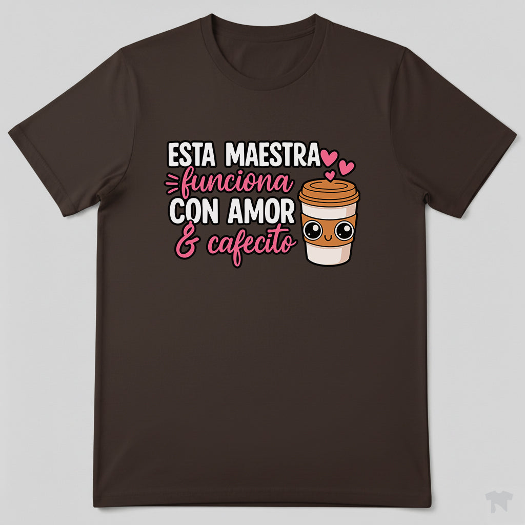 Esta Maestra Funciona Con Amor Y Cafecito Spanish Teacher T-Shirt