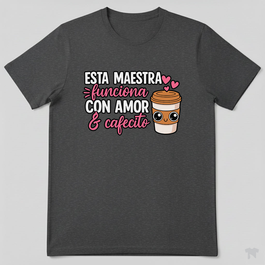 Esta Maestra Funciona Con Amor Y Cafecito Spanish Teacher T-Shirt
