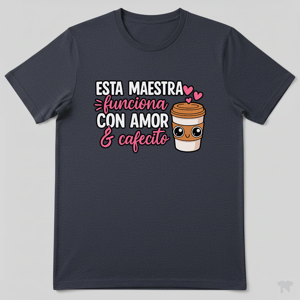 Esta Maestra Funciona Con Amor Y Cafecito Spanish Teacher T-Shirt