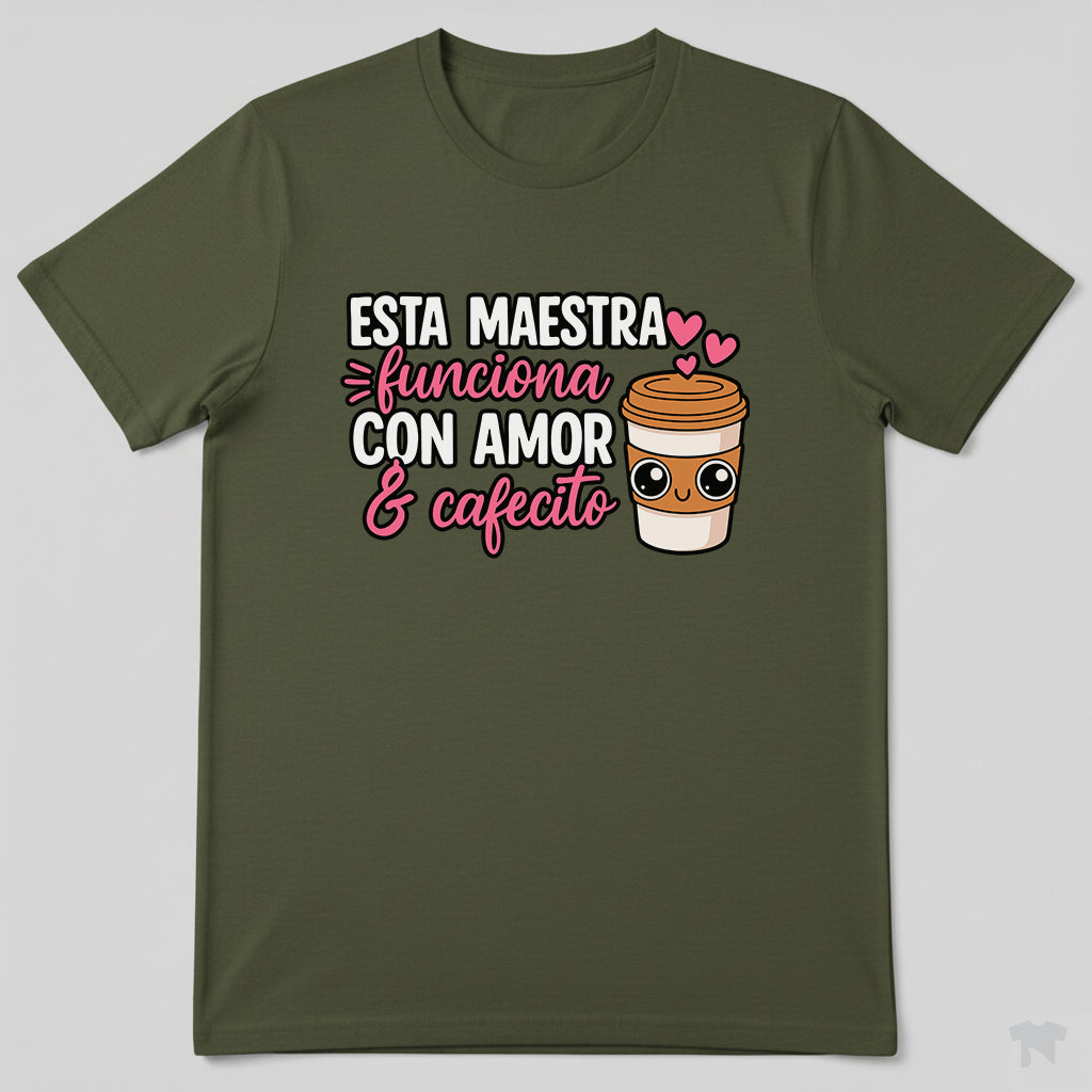 Esta Maestra Funciona Con Amor Y Cafecito Spanish Teacher T-Shirt