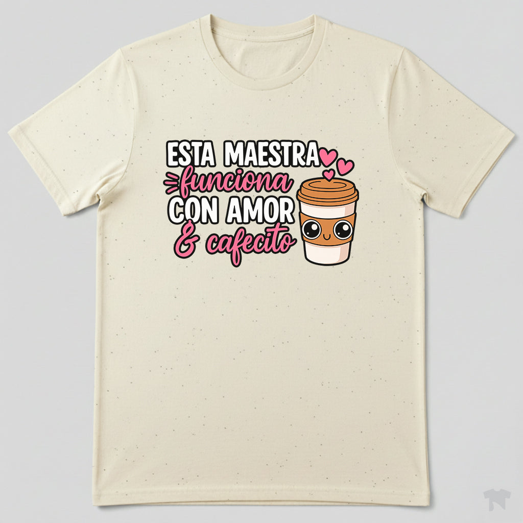 Esta Maestra Funciona Con Amor Y Cafecito Spanish Teacher T-Shirt
