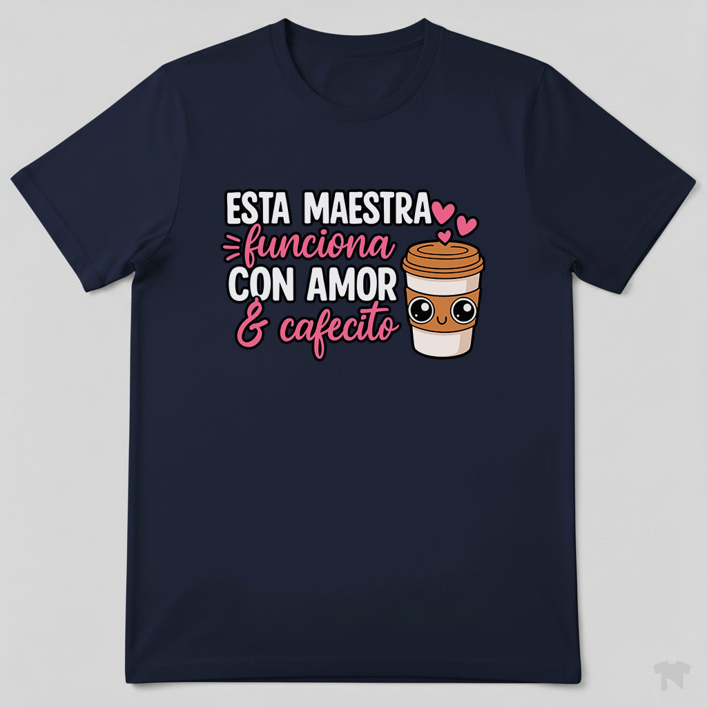 Esta Maestra Funciona Con Amor Y Cafecito Spanish Teacher T-Shirt