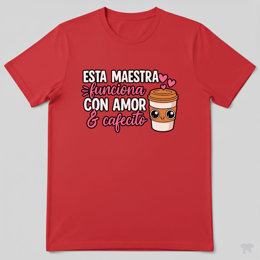 Esta Maestra Funciona Con Amor Y Cafecito Spanish Teacher T-Shirt