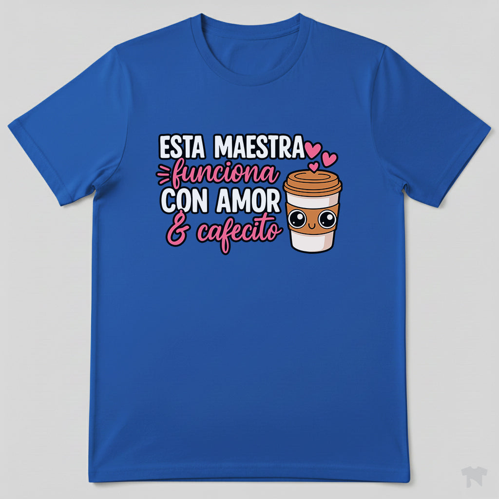 Esta Maestra Funciona Con Amor Y Cafecito Spanish Teacher T-Shirt